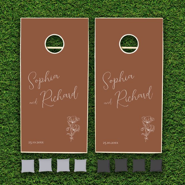 Minimalist Terracotta Boho Botanicals Wedding Cornhole Set (Creator Uploaded)