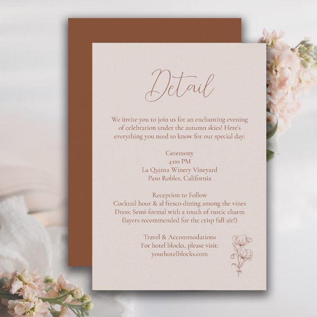 Minimalist Terracotta Boho Botanicals Wedding Enclosure Card (Creator Uploaded)