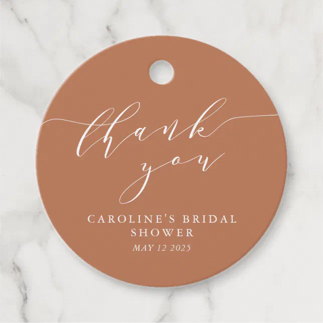 Minimalist Terracotta Boho Bridal Shower Thank You Favor Tags | Zazzle
