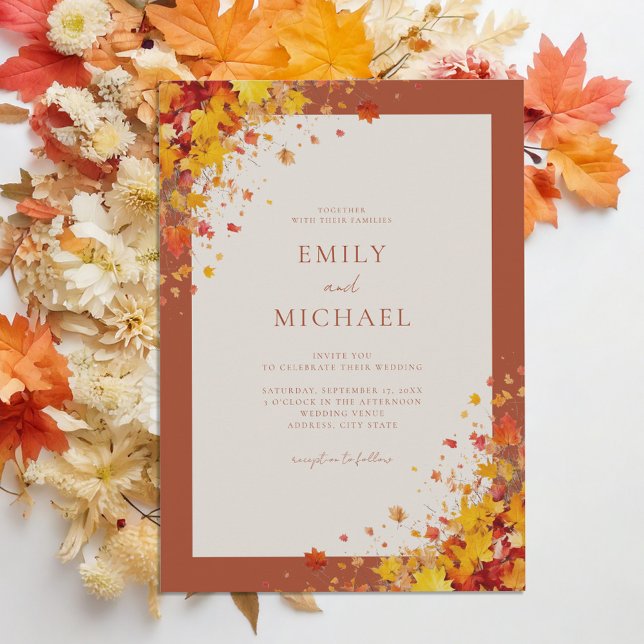 Minimalist Terracotta Boho Floral Fall Wedding Invitation (Creator Uploaded)