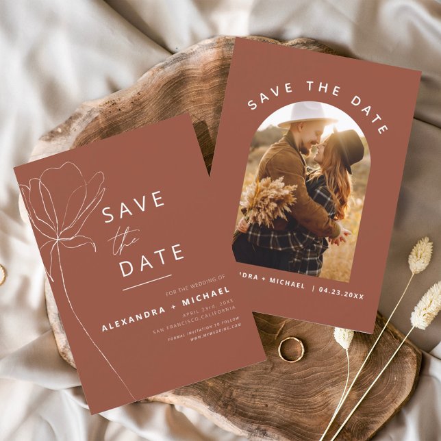 Minimalist Terracotta Boho Save the Date Photo (Creator Uploaded)