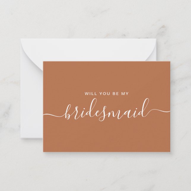 Minimalist Terracotta Bridesmaid Proposal Note Card (Front)