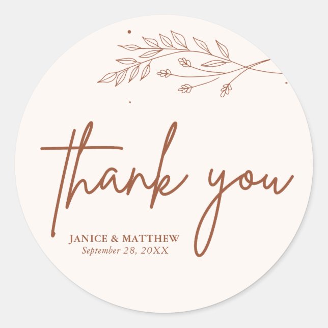 Minimalist Terracotta Burnt Orange Boho Wedding Classic Round Sticker (Front)