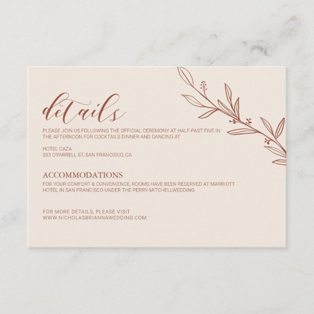 Minimalist Terracotta Burnt Orange Boho Wedding Enclosure Card (Front)
