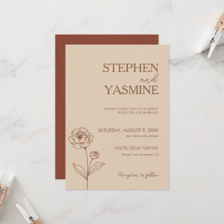 Minimalist Terracotta Burnt Orange Boho Wedding Invitation