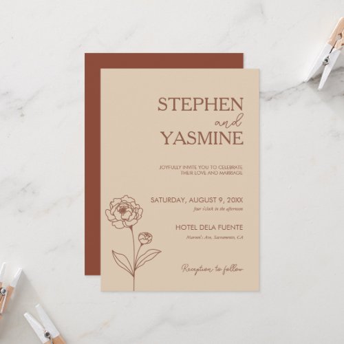 Minimalist Terracotta Burnt Orange Boho Wedding Invitation