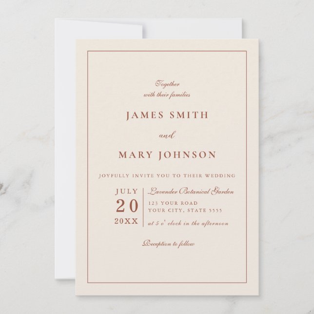 Minimalist Terracotta Burnt Orange Boho Wedding Invitation (Front)