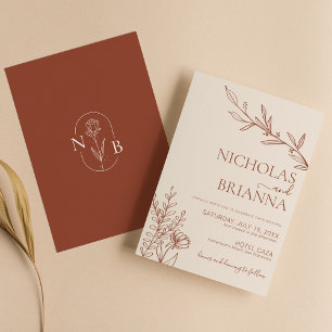 Minimalist Terracotta Burnt Orange Boho Wedding Invitation
