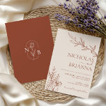 Minimalist Terracotta Burnt Orange Boho Wedding Invitation<br><div class="desc">Minimalist Terracotta Burnt Orange Boho Wedding Invitation. Monogram at the back.</div>