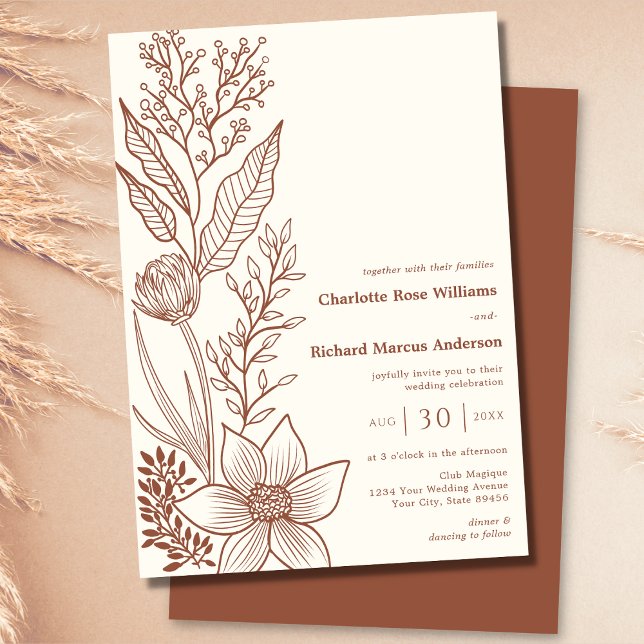 Minimalist Terracotta Burnt Orange Boho Wedding Invitation (Creator Uploaded)
