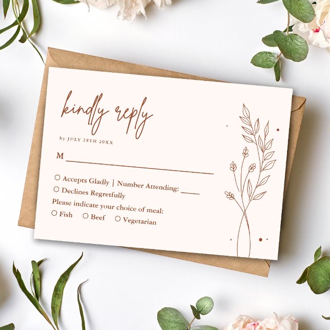 Minimalist Terracotta Burnt Orange Boho Wedding RSVP Card (Creator Uploaded)