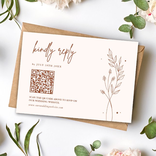 Minimalist Terracotta Burnt Orange Boho Wedding RSVP Card (Creator Uploaded)