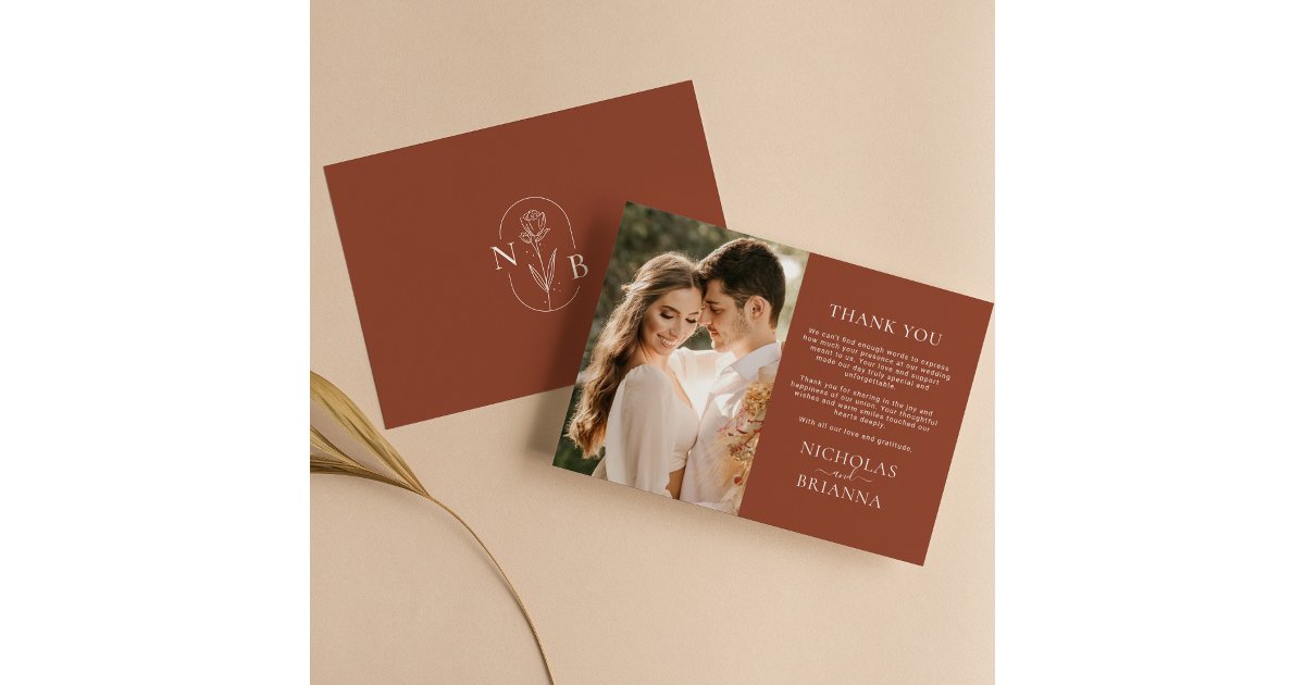 Minimalist Terracotta Burnt Orange Boho Wedding Thank You Card | Zazzle