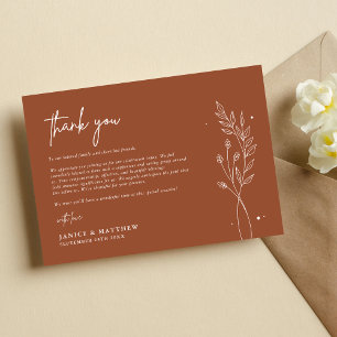 Minimalist Terracotta Burnt Orange Boho Wedding Thank You Card