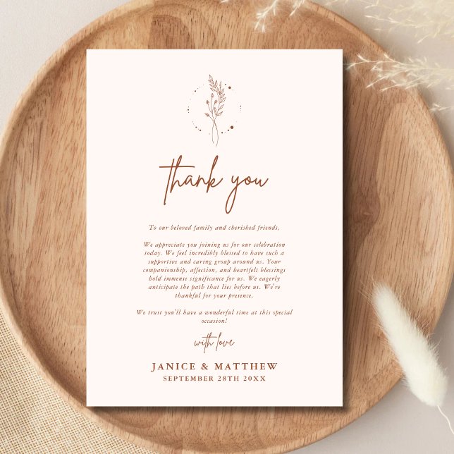 Minimalist Terracotta Burnt Orange Boho Wedding Thank You Card (Creator Uploaded)