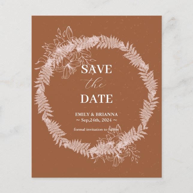 Minimalist terracotta Burnt wedding Save the Date Flyer (Front)