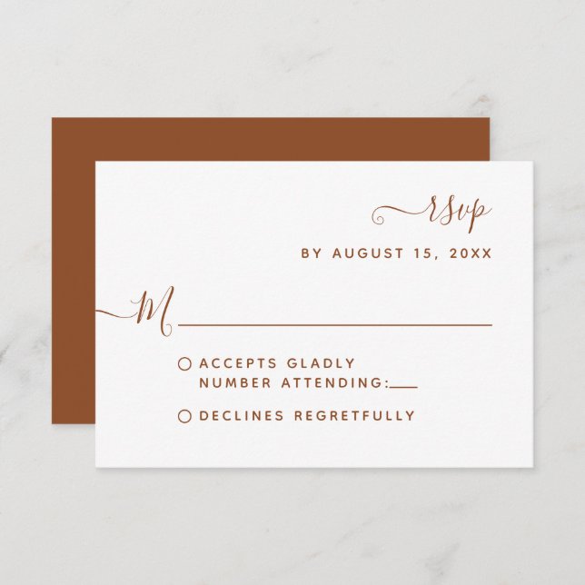 Minimalist Terracotta Calligraphy Script Wedding RSVP Card (Front/Back)