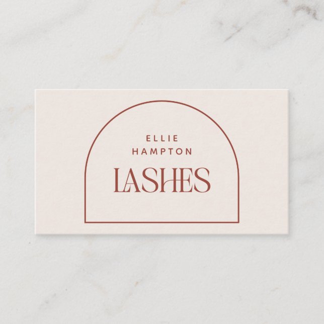 Minimalist Terracotta & Cream Arch Beauty Lashes Business Card (Front)