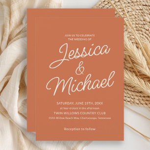 Minimalist Terracotta Cream Script Wedding Invitation