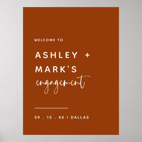 Minimalist Terracotta Engagement Party Welcome Poster