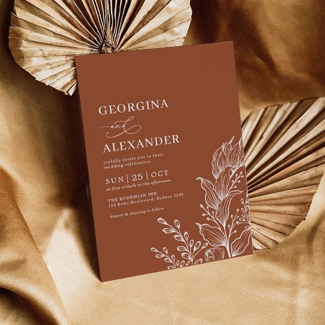 Minimalist Terracotta Fall Botanical Wedding Invitation (Creator Uploaded)