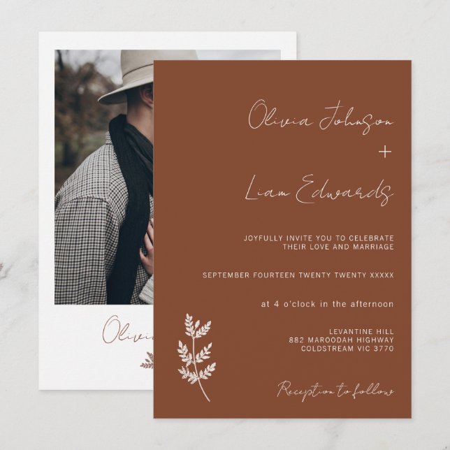 Minimalist Terracotta Fern Bohemian Wedding Invitation (Front/Back)