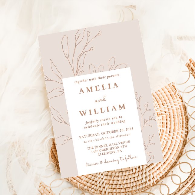Minimalist Terracotta Floral Elegant Boho Wedding Invitation (Creator Uploaded)