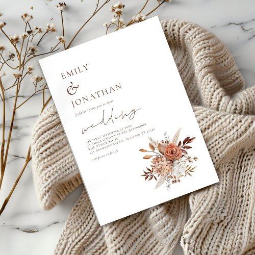 Minimalist Terracotta Florals Wedding Invitation