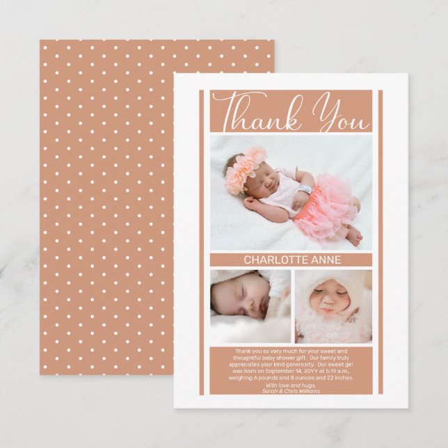 Minimalist Terracotta Girl Baby Shower Thank You (Front/Back)