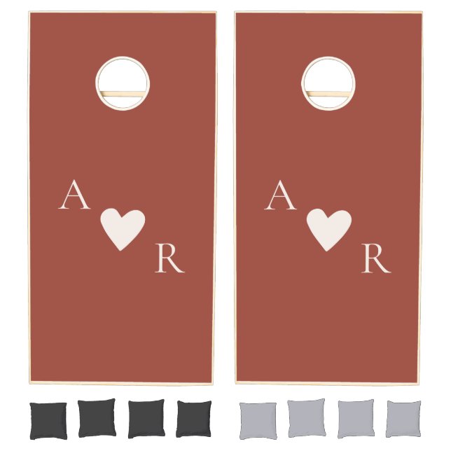 Minimalist Terracotta Heart Monogram Wedding  Cornhole Set (Set)