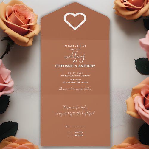 Minimalist Terracotta Heart Wedding  All In One Invitation
