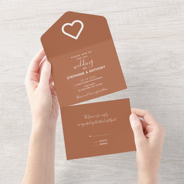Minimalist Terracotta Heart Wedding  All In One Invitation (Tearaway)