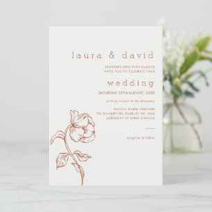 Minimalist Terracotta Line Drawn Floral Wedding Invitation