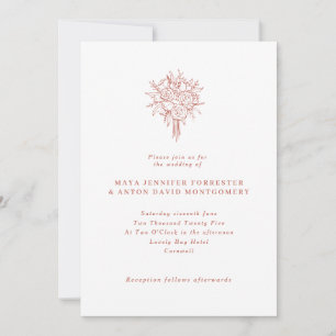 Minimalist Terracotta Line Drawn Floral Wedding Invitation