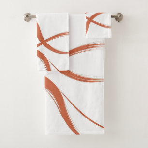 Minimalist Terracotta Orange Abstract Line Summer Bath Towel Set