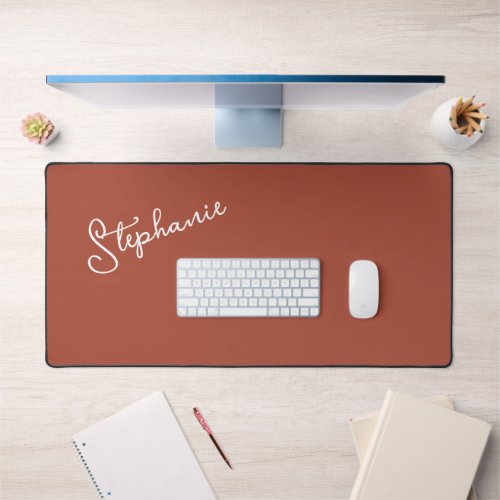 Minimalist Terracotta Personalized Script Name Desk Mat