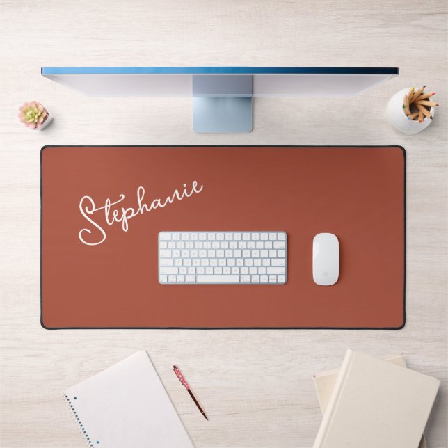 Minimalist Terracotta Personalized Script Name Desk Mat (Office 1)