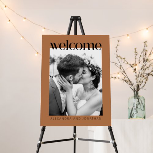 Minimalist Terracotta Photo Wedding Welcome Sign