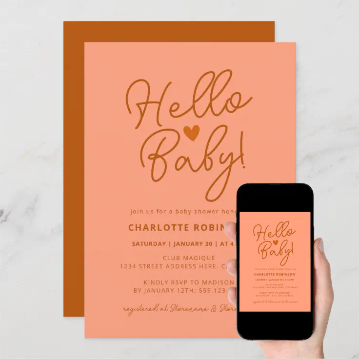 Minimalist Terracotta Pink Boho Hello Baby Shower Invitation Zazzle
