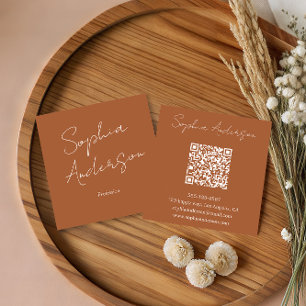 Minimalist Terracotta Qr Code Square Business Calling Card