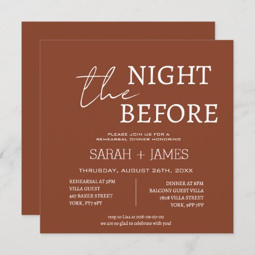 Minimalist Terracotta Rehearsal Dinner Wedding  Invitation