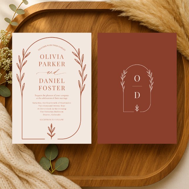 Minimalist Terracotta Rust Boho Arch Wedding Invitation (Creator Uploaded)
