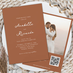 Minimalist Terracotta Rust QR Code Fall Wedding Invitation