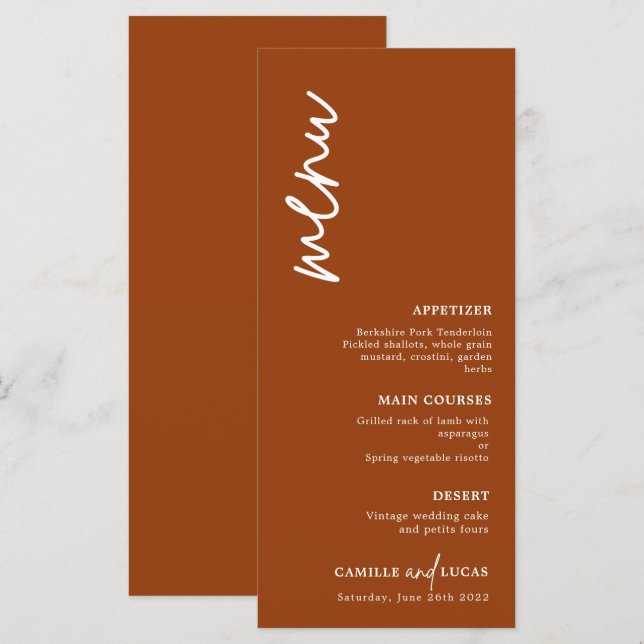 Minimalist Terracotta Rust Wedding  Menu (Front/Back)