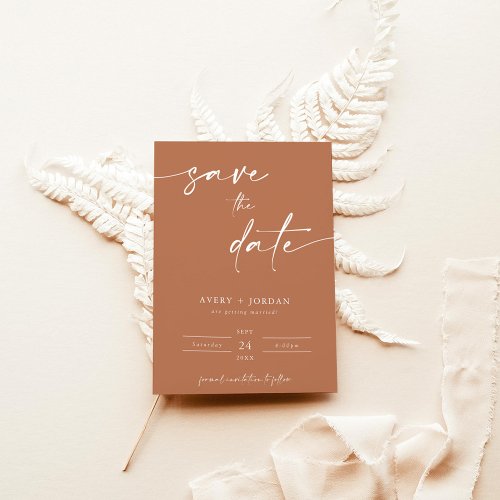 Minimalist Terracotta Save the Date  Modern Boho  Invitation