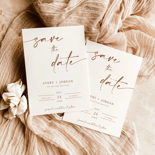 Minimalist Terracotta Save the Date  Modern Boho  Invitation