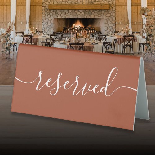 Minimalist Terracotta Script Reserved Table Tent Sign