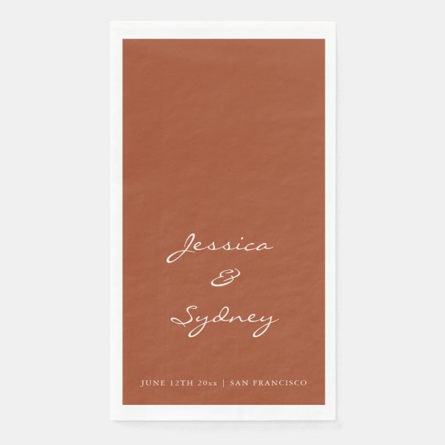 Minimalist Terracotta Script Wedding Custom Paper Guest Towels (Front)