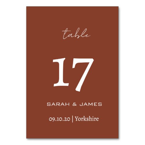 Minimalist Terracotta Script Wedding Custom  Table Number