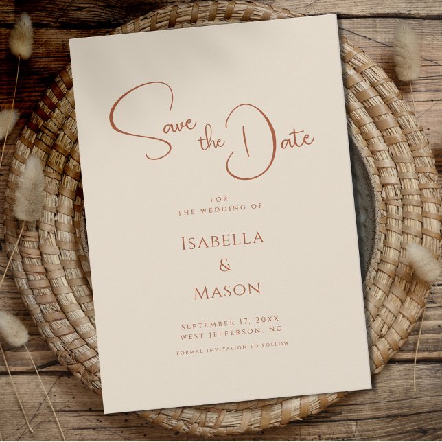 Minimalist Terracotta Script Wedding Save The Date (Minimalist Modern Wedding Terracotta Save The Date)